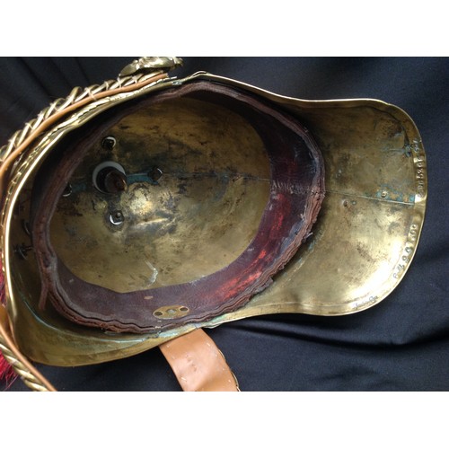 82 - British Victorian 1871 Pattern Cavalry  Helmet. Brass skull with 3rd Dragoon Guards regimental helme... 