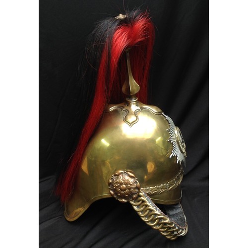 83 - British Victorian 1871 Pattern Cavalry  Helmet. Brass skull with 4th Dragoon Guards regimental helme... 