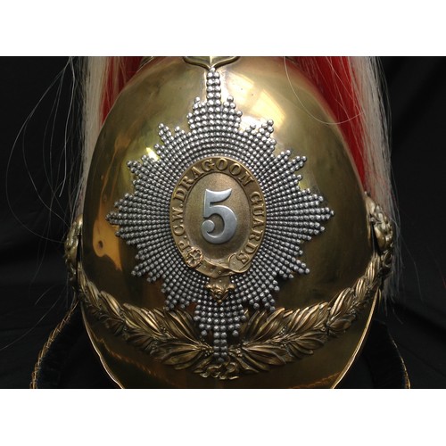 84 - British Victorian 1871 Pattern Cavalry  Helmet. Brass skull with 5th Princess Charlotte of Wales Dra... 