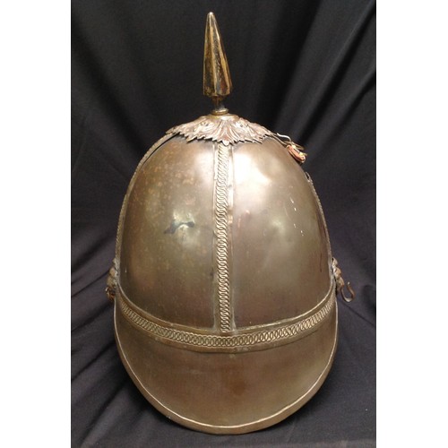 85 - British Victorian 1st Yorkshires Other Ranks Helmet. Brass skull. Wreathed Queens Crown badge to fro... 