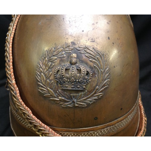 85 - British Victorian 1st Yorkshires Other Ranks Helmet. Brass skull. Wreathed Queens Crown badge to fro... 