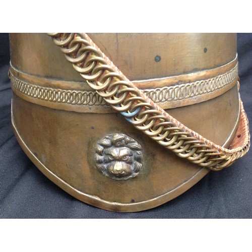 85 - British Victorian 1st Yorkshires Other Ranks Helmet. Brass skull. Wreathed Queens Crown badge to fro... 