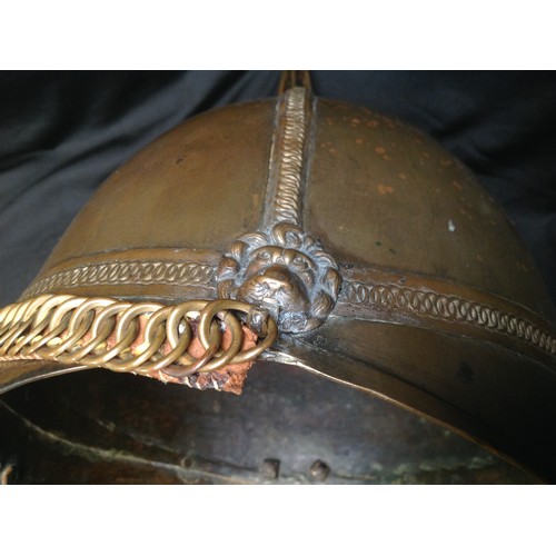 85 - British Victorian 1st Yorkshires Other Ranks Helmet. Brass skull. Wreathed Queens Crown badge to fro... 