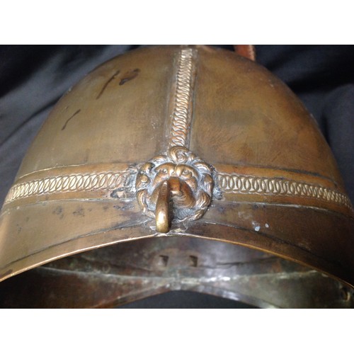 85 - British Victorian 1st Yorkshires Other Ranks Helmet. Brass skull. Wreathed Queens Crown badge to fro... 