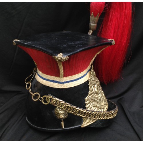 86 - Reproduction dating from the late 20th Century of a Victorian 12th Lancers Shako Cap. Plume socket w... 