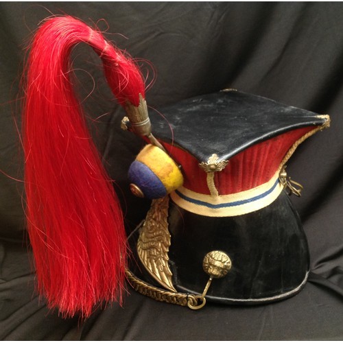 86 - Reproduction dating from the late 20th Century of a Victorian 12th Lancers Shako Cap. Plume socket w... 