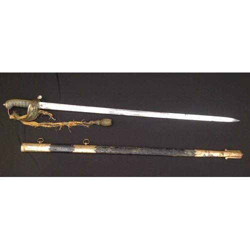 91 - British Victorian Royal Navy Officers sword with single edged fullered blade 800mm in length, proof ... 