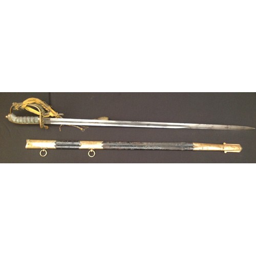 91 - British Victorian Royal Navy Officers sword with single edged fullered blade 800mm in length, proof ... 