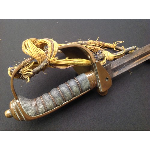 91 - British Victorian Royal Navy Officers sword with single edged fullered blade 800mm in length, proof ... 