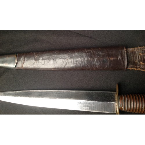 126 - WW2 British Third Pattern Fairbairn Sykes Fighting Knife. 167mm long double edged blade maker marked... 