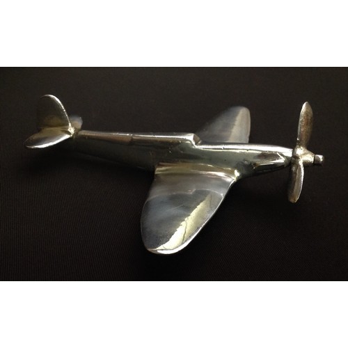 132 - WW2 RAF Trench Art Model of a Spitfire. Hand built from brass and then chrome plated. Propeller will... 