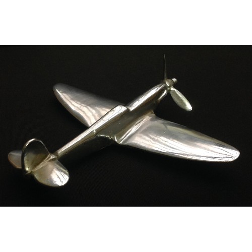 132 - WW2 RAF Trench Art Model of a Spitfire. Hand built from brass and then chrome plated. Propeller will... 