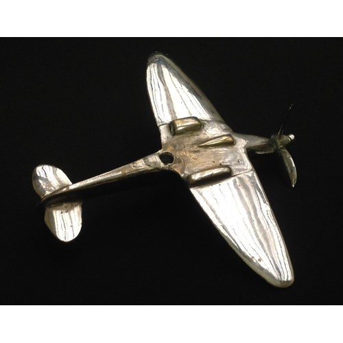 132 - WW2 RAF Trench Art Model of a Spitfire. Hand built from brass and then chrome plated. Propeller will... 