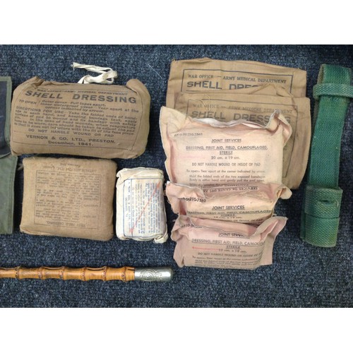 133 - A selection of mixed British Militaria, WW2 onwards to include: 3 fencing foils, one Spanish made de... 