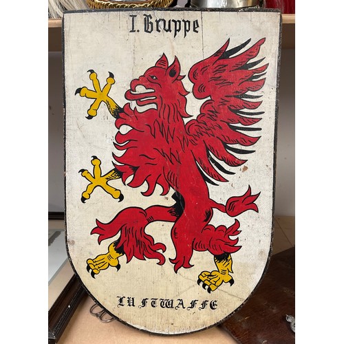 145 - WW2 Third Reich Luftwaffe Hand Painted Plaque with the insignia of I Gruppe, Lehrgeschwader 1. Size ... 