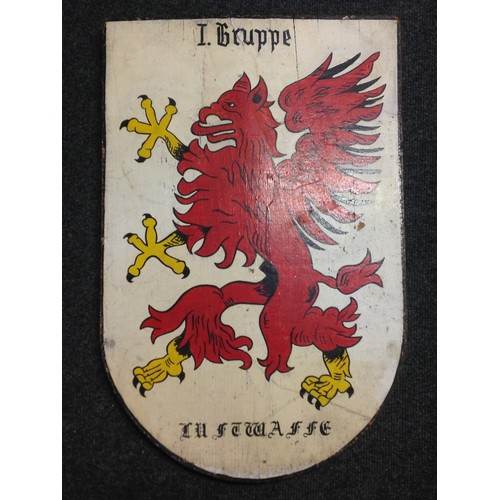 145 - WW2 Third Reich Luftwaffe Hand Painted Plaque with the insignia of I Gruppe, Lehrgeschwader 1. Size ... 