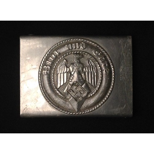 150 - WW2 Third Reich Hitler Jugend Belt buckle & Belt. Buckle is partialy de-nazified with some dents to ... 