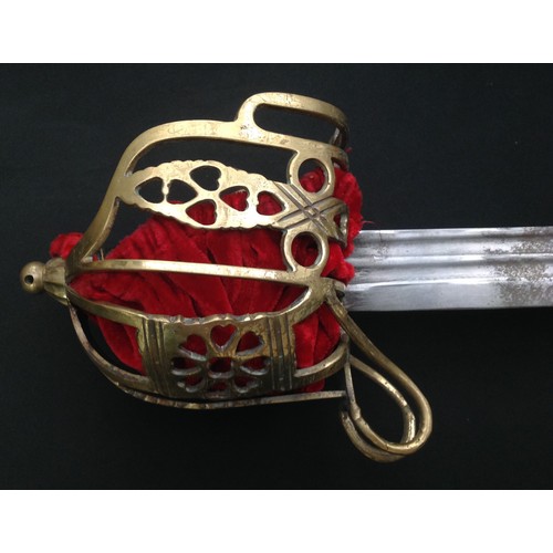 163 - Reproduction Scottish Basket Hilt Sword with double fullered single edged blade  885mm in length. Br... 