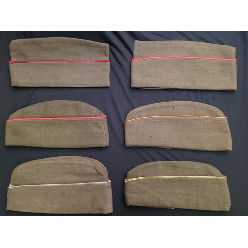 164 - Post War US Army Enlisted Mans Overseas / Garrison Caps x 6, all with coloured branch of service pip... 