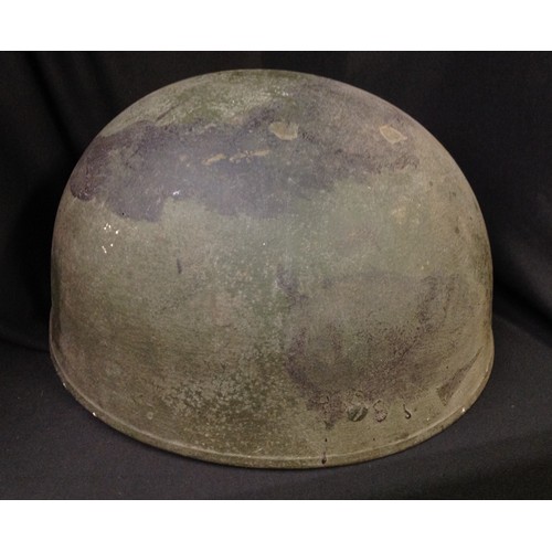 166 - British Helmet Steel, Airborne Troops. MkIII Pattern helmet with original paint with black overpaint... 