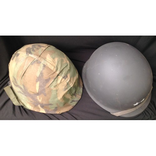 167 - Post War US M1C Airborne Steel Helmet complete with M1 liner and Woodland pattern camo cover. Has co... 