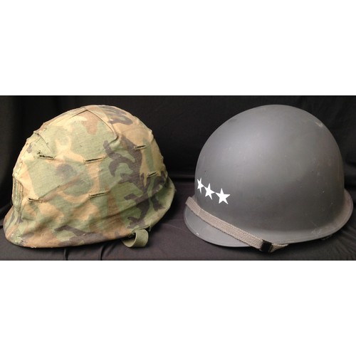 167 - Post War US M1C Airborne Steel Helmet complete with M1 liner and Woodland pattern camo cover. Has co... 