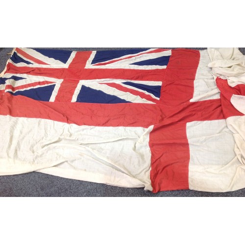 172 - A large British Royal Navy White Ensign Flag of multi part construction, marked 10 BDTH Ensign, alon... 