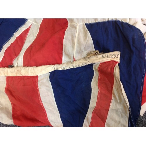 172 - A large British Royal Navy White Ensign Flag of multi part construction, marked 10 BDTH Ensign, alon... 