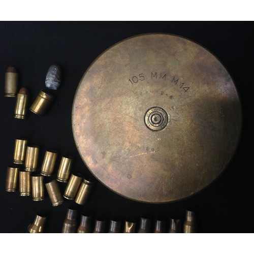 175 - A collection of INERT & FFE Cartridge cases and magazine: Pair of British Army 7.62mm SLR magazine: ... 