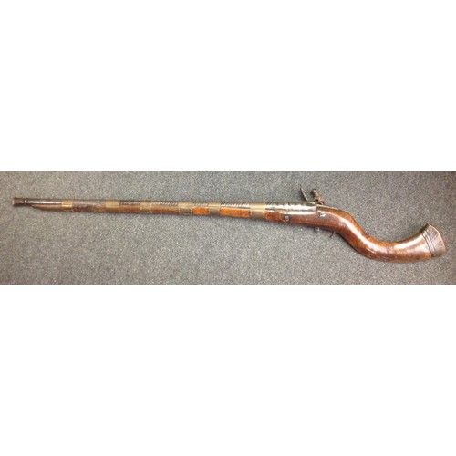 181 - Indian Flintlock Musket with 835mm long smooth bore twisted steel barrel. Working action. Lock is Ea... 