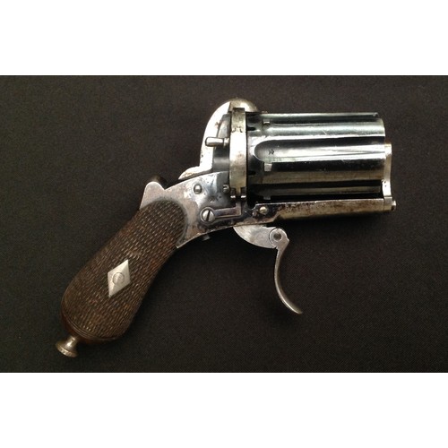 182 - Pin Fire Pepperbox Pocket Pistol Revolver. 7mm Bore. Six shot. Cylinder length 45mm. Folding Trigger... 