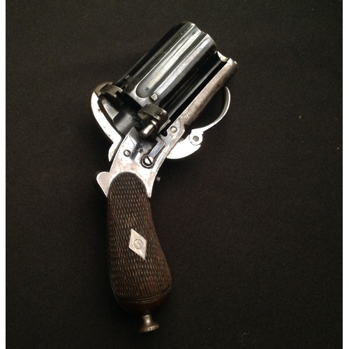 182 - Pin Fire Pepperbox Pocket Pistol Revolver. 7mm Bore. Six shot. Cylinder length 45mm. Folding Trigger... 