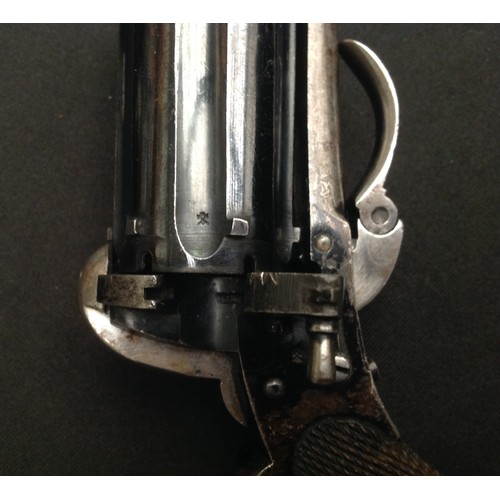 182 - Pin Fire Pepperbox Pocket Pistol Revolver. 7mm Bore. Six shot. Cylinder length 45mm. Folding Trigger... 