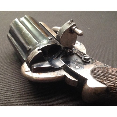 182 - Pin Fire Pepperbox Pocket Pistol Revolver. 7mm Bore. Six shot. Cylinder length 45mm. Folding Trigger... 