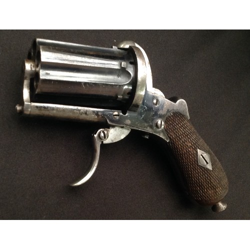 182 - Pin Fire Pepperbox Pocket Pistol Revolver. 7mm Bore. Six shot. Cylinder length 45mm. Folding Trigger... 