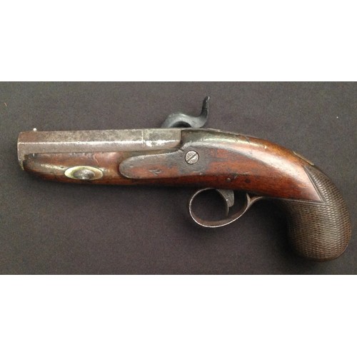 183 - 46 bore Percussion cap single barrel pistol. 90mm long barrel. Working action. Holds at both full an... 