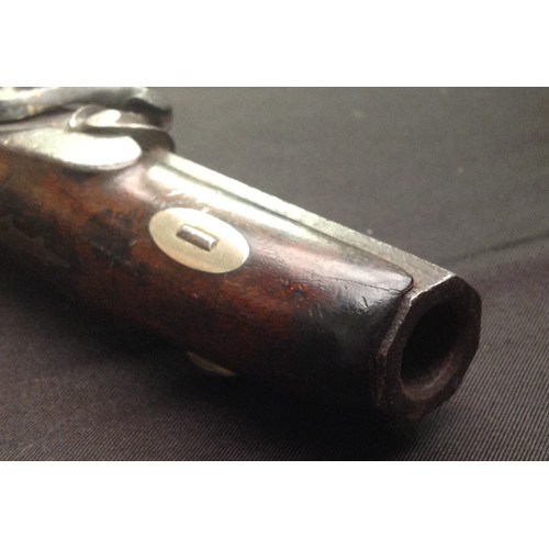 183 - 46 bore Percussion cap single barrel pistol. 90mm long barrel. Working action. Holds at both full an... 