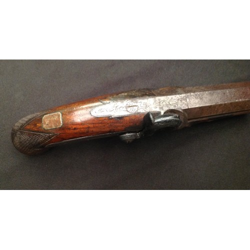 183 - 46 bore Percussion cap single barrel pistol. 90mm long barrel. Working action. Holds at both full an... 