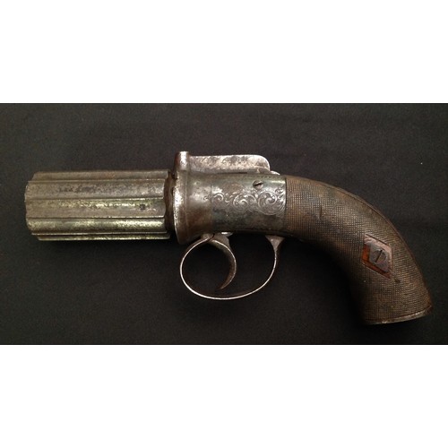 184 - Pepperbox Pistol with approx 9mm bore, six shot cyclinder. No makers markings. English Proof Marks. ... 