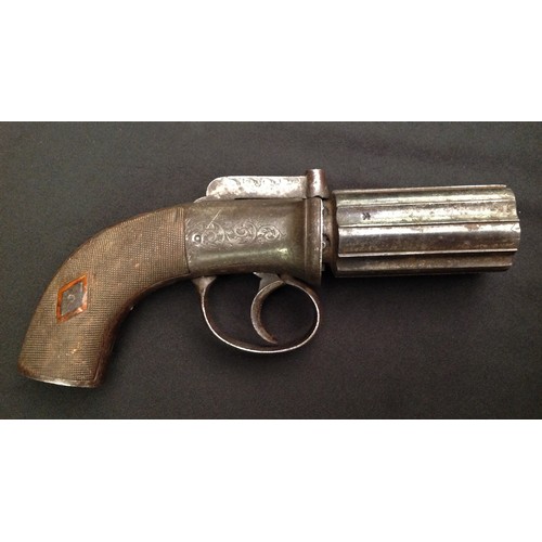 184 - Pepperbox Pistol with approx 9mm bore, six shot cyclinder. No makers markings. English Proof Marks. ... 