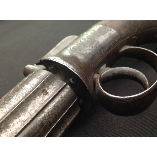 184 - Pepperbox Pistol with approx 9mm bore, six shot cyclinder. No makers markings. English Proof Marks. ... 