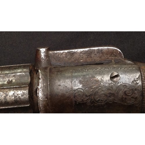 184 - Pepperbox Pistol with approx 9mm bore, six shot cyclinder. No makers markings. English Proof Marks. ... 