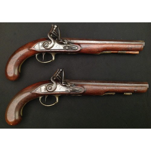 185 - A Pair of Flintlock Pistols by WW Mason. 220mm long Octagonal barrel. Approx 14mm bore. English Proo... 