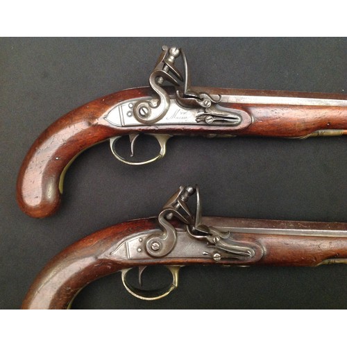 185 - A Pair of Flintlock Pistols by WW Mason. 220mm long Octagonal barrel. Approx 14mm bore. English Proo... 