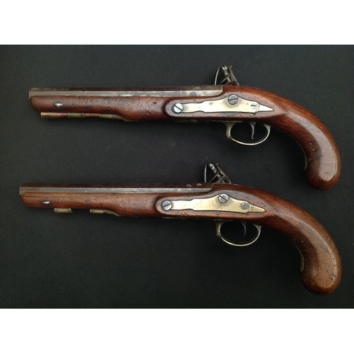 185 - A Pair of Flintlock Pistols by WW Mason. 220mm long Octagonal barrel. Approx 14mm bore. English Proo... 