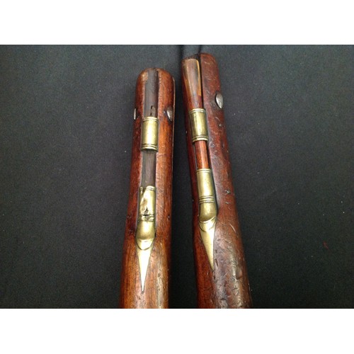 185 - A Pair of Flintlock Pistols by WW Mason. 220mm long Octagonal barrel. Approx 14mm bore. English Proo... 