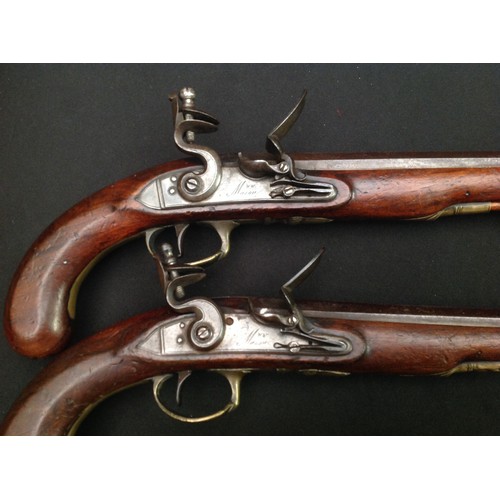 185 - A Pair of Flintlock Pistols by WW Mason. 220mm long Octagonal barrel. Approx 14mm bore. English Proo... 