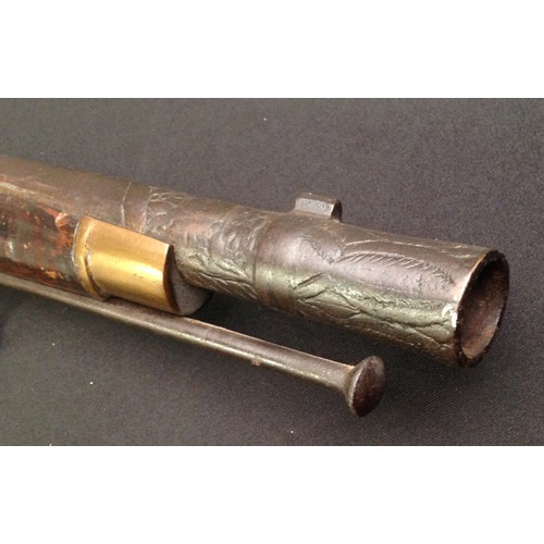 186 - Indian made Percussion Cap Musket with 76cm long barrel. Bore approx 18mm. Hexagonal barrel with fla... 