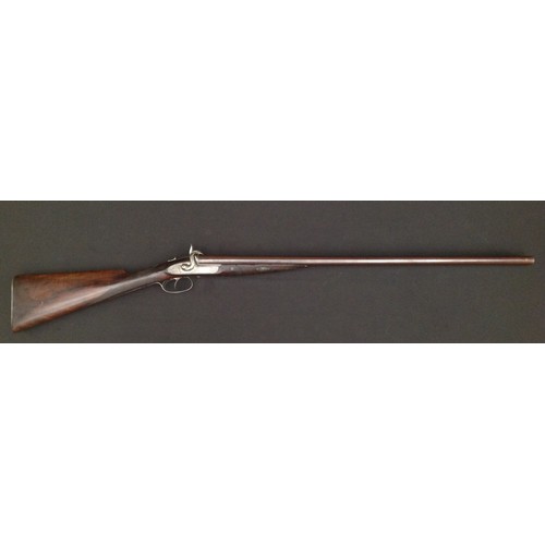 192 - Pin Fire Double Barrel Shotgun with 750mm long browned Damascus barrels. Double trigger. Marked on b... 