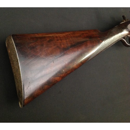 192 - Pin Fire Double Barrel Shotgun with 750mm long browned Damascus barrels. Double trigger. Marked on b... 